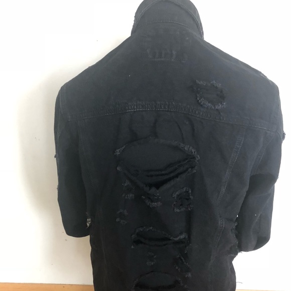 ✖️BLACK DISTRESSED WOMANS DENIM JEAN JACKET *NWT* - Picture 8 of 8